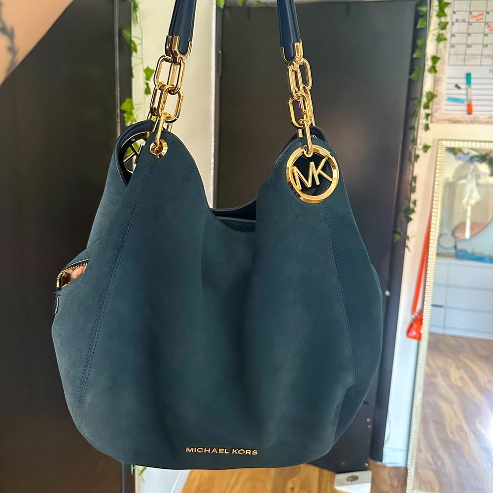 Michael Kors Navy Blue Leather (Suede) Tote Bag